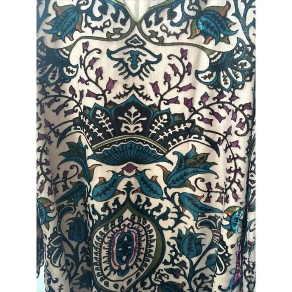 Alexia Admor Velvet Patterned Burnout Dress Size M Tunic Bell‎ Sleeve V Neck